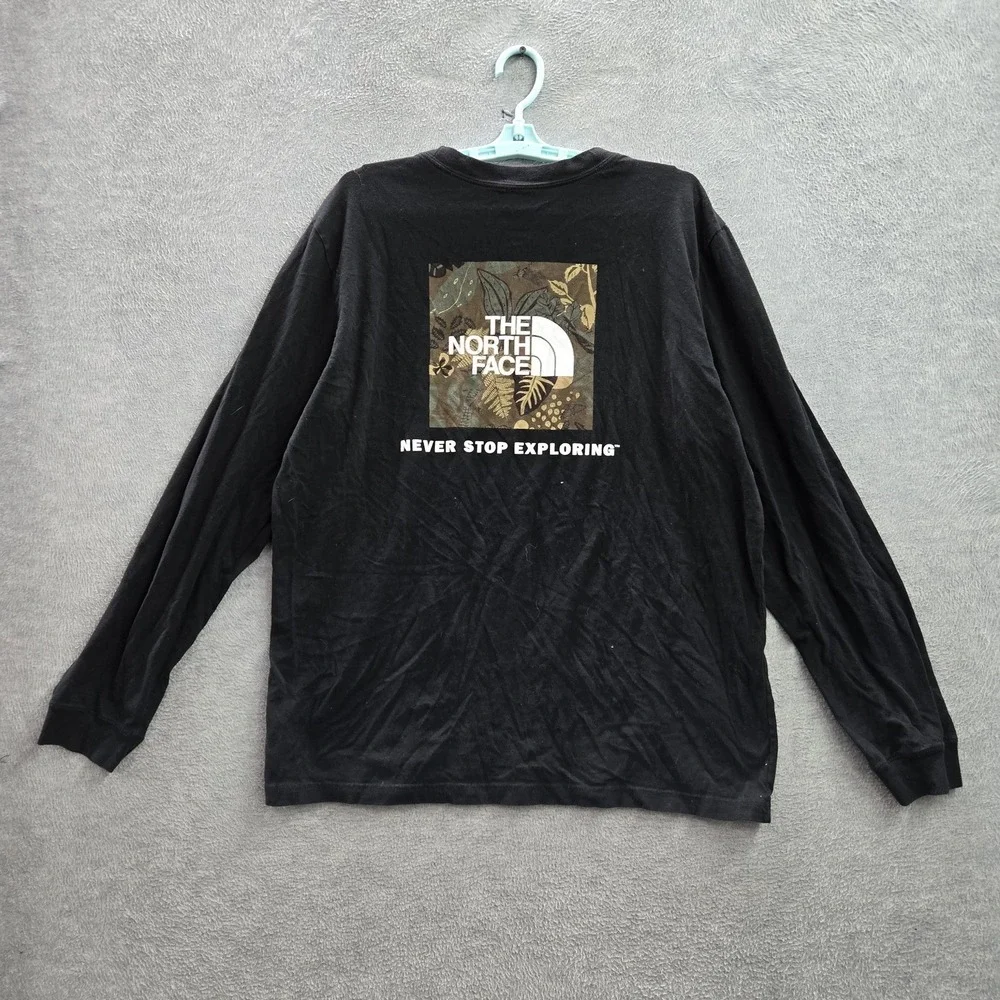 The North Face‎ Men Shirt XL Black Graphic Print Leaves Logo Long Sleeve